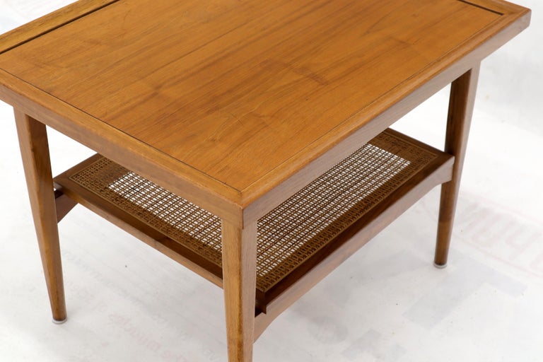 Pair of Oiled Walnut Rectangular Cane Shelf Side End Table Stands at 1stDibs