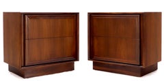 Pair of Oiled Walnut Two Drawers Cube Shape Nightstands End Side Tables
