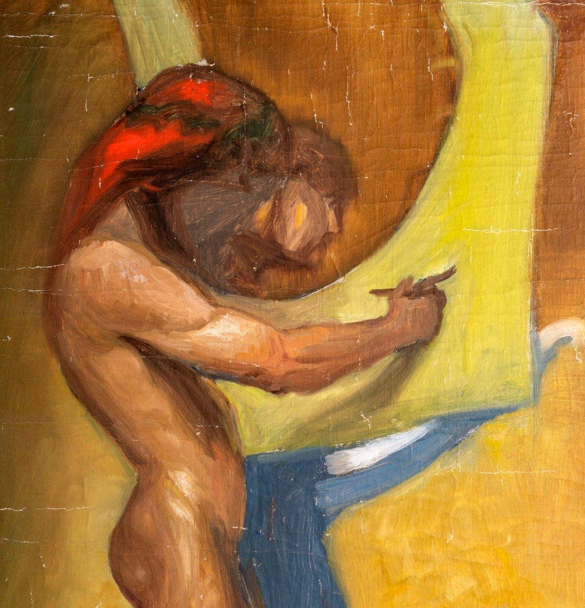 20ième siècle Paire d'huiles sur toile montées sur panneaux - Suédois Paul Jouve - Période : Art déco en vente
