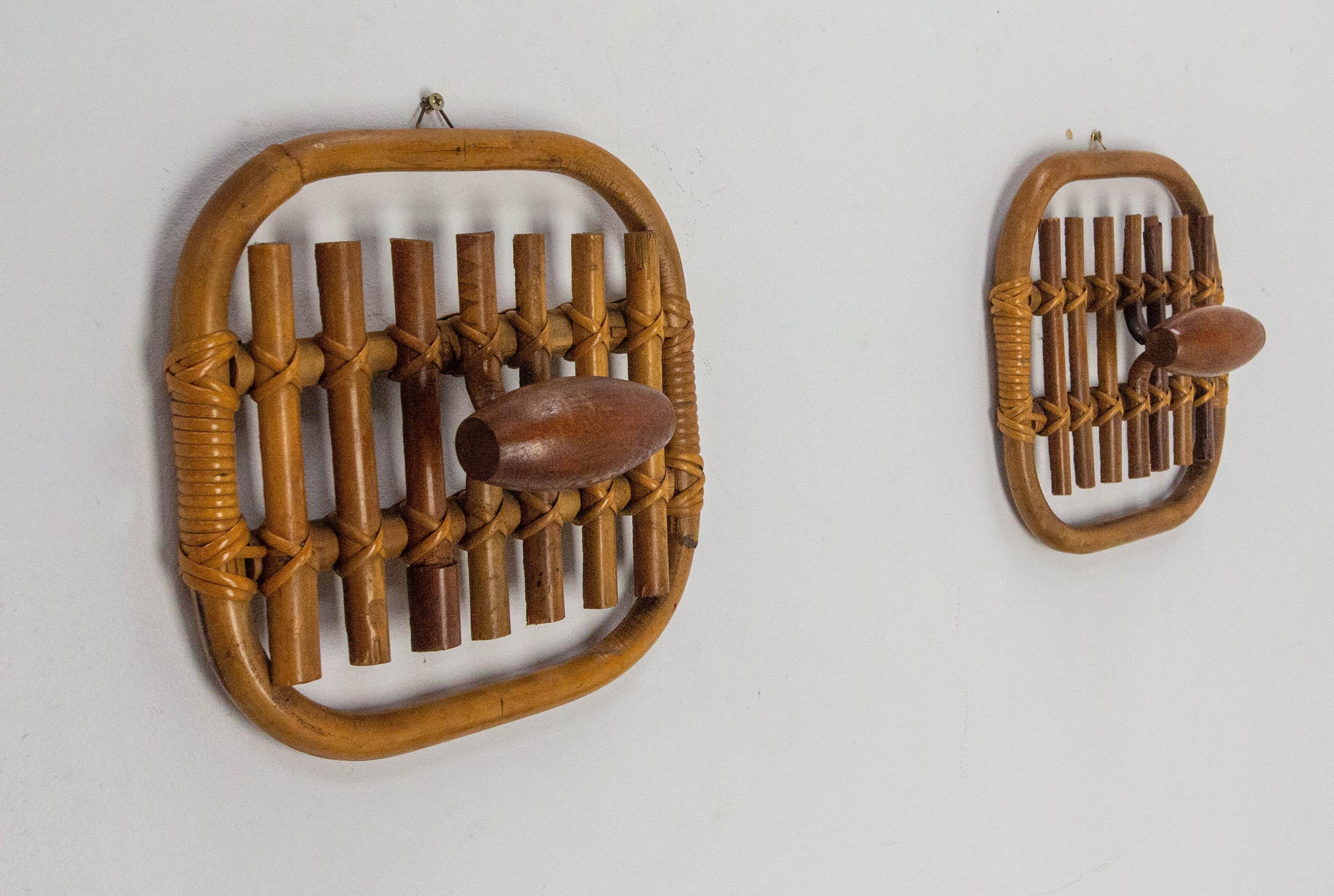 Pair of Olaf von Bohr Wall Hooks Rattan circa 1960 In Good Condition For Sale In Labrit, Landes
