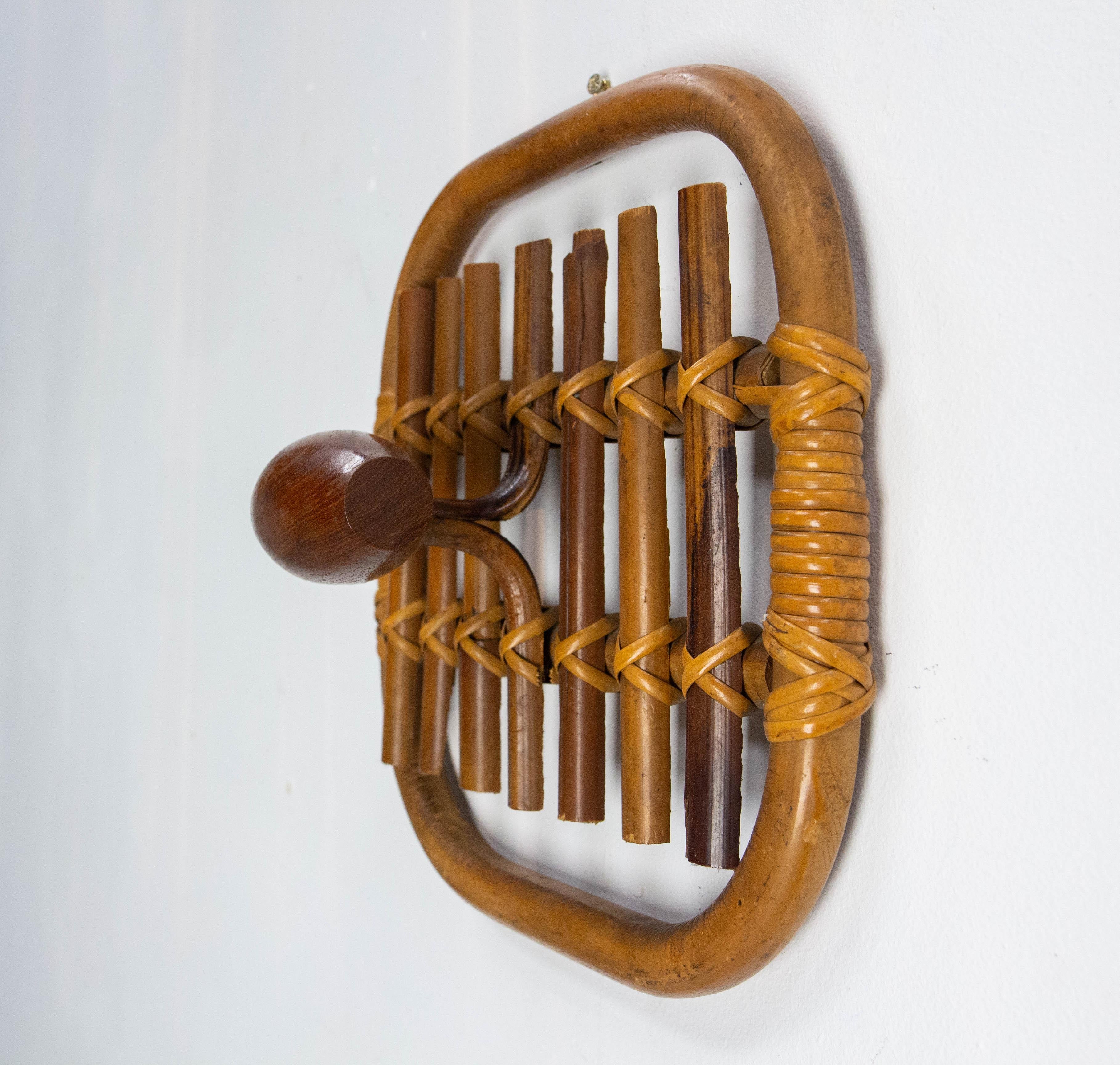 Mid-20th Century Pair of Olaf von Bohr Wall Hooks Rattan circa 1960 For Sale