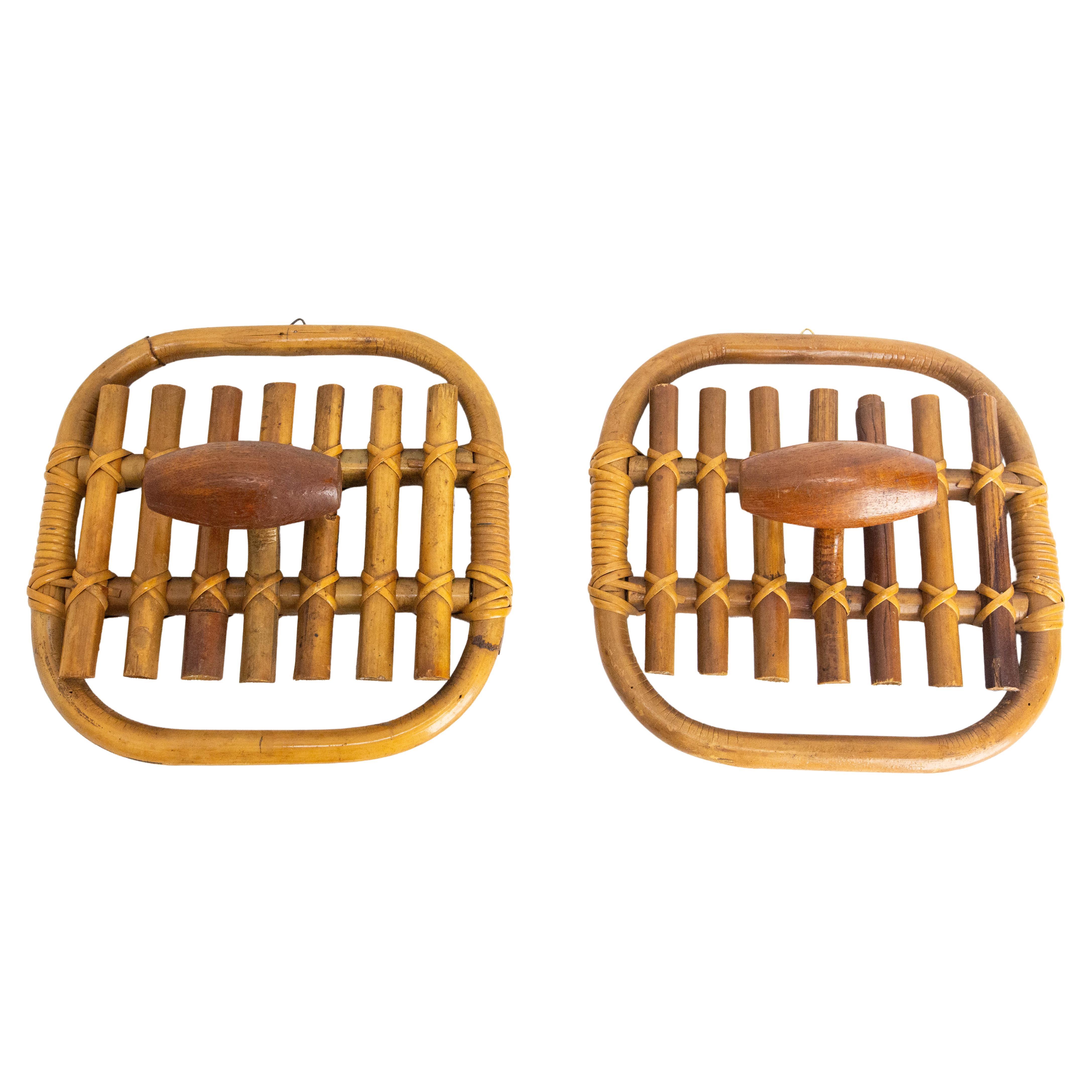 Pair of Olaf von Bohr Wall Hooks Rattan circa 1960 For Sale