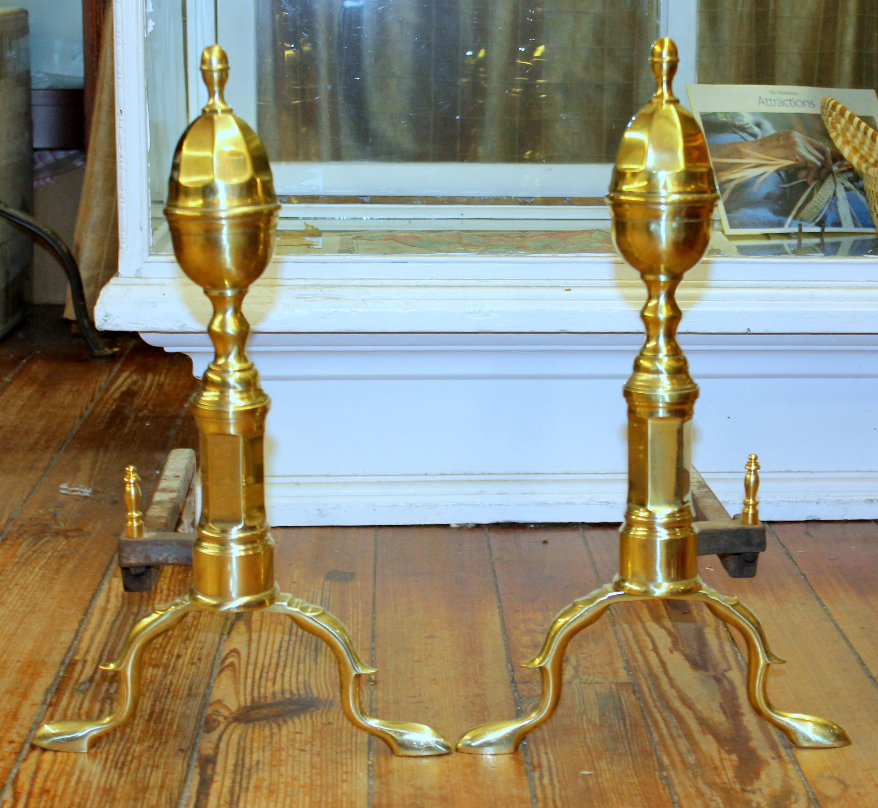 English Pair of Old American Federal Style Cast Brass 