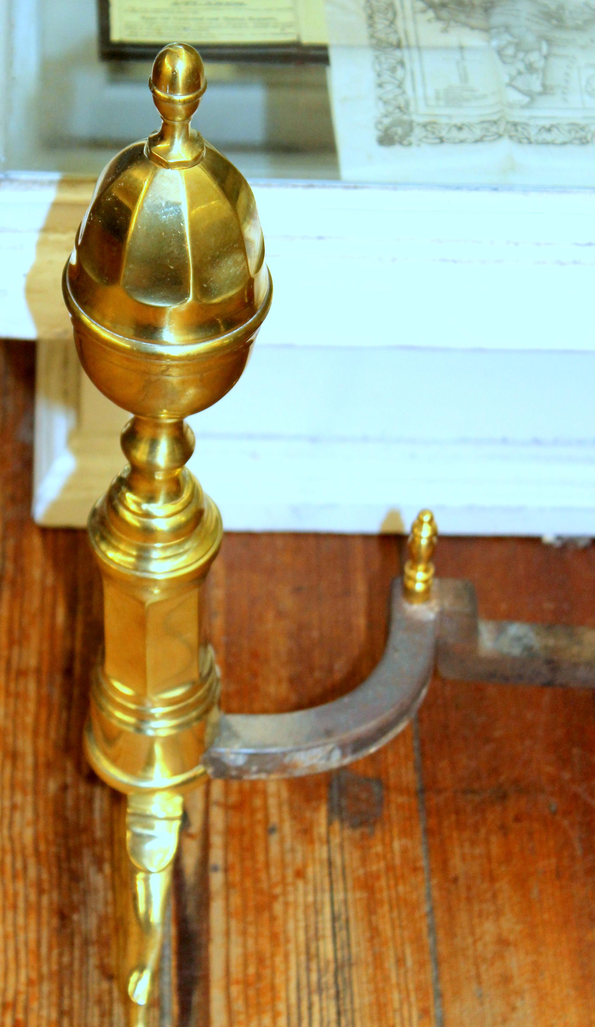 Pair of Old American Federal Style Cast Brass 