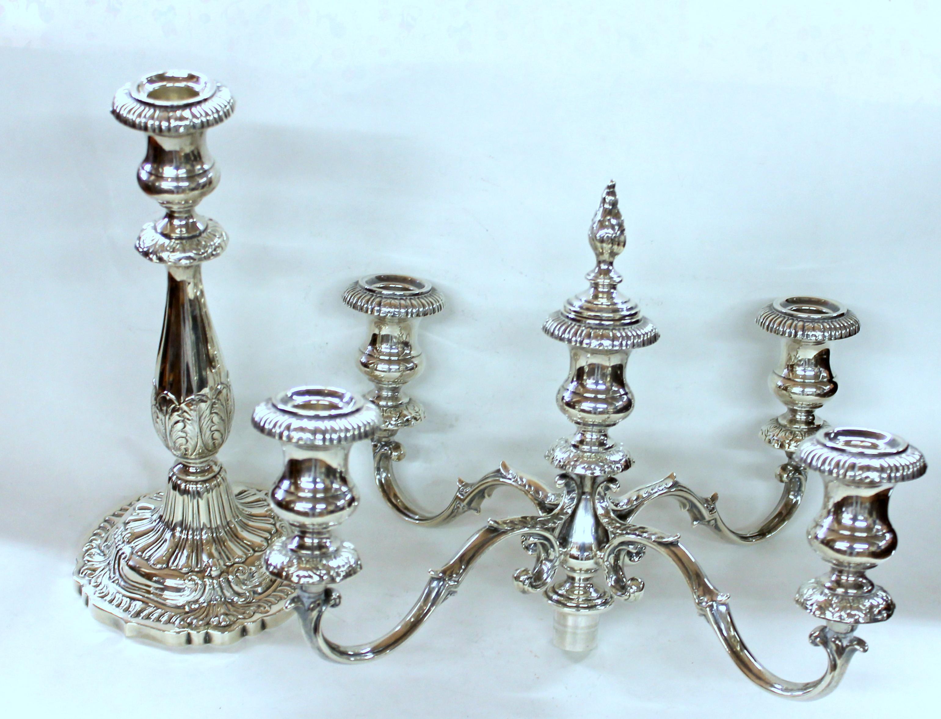 Pair of Old American Fisher Sterling Silver Five Light Rococo Style Candelabra In Good Condition In Charleston, SC