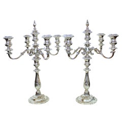 Pair of Old American Fisher Sterling Silver Five Light Rococo Style Candelabra