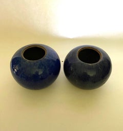 Pair of Old Bluesalt Glazed Jars From England