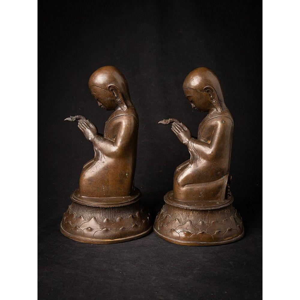 20th Century Pair of old bronze Burmese Monk statues from Burma For Sale