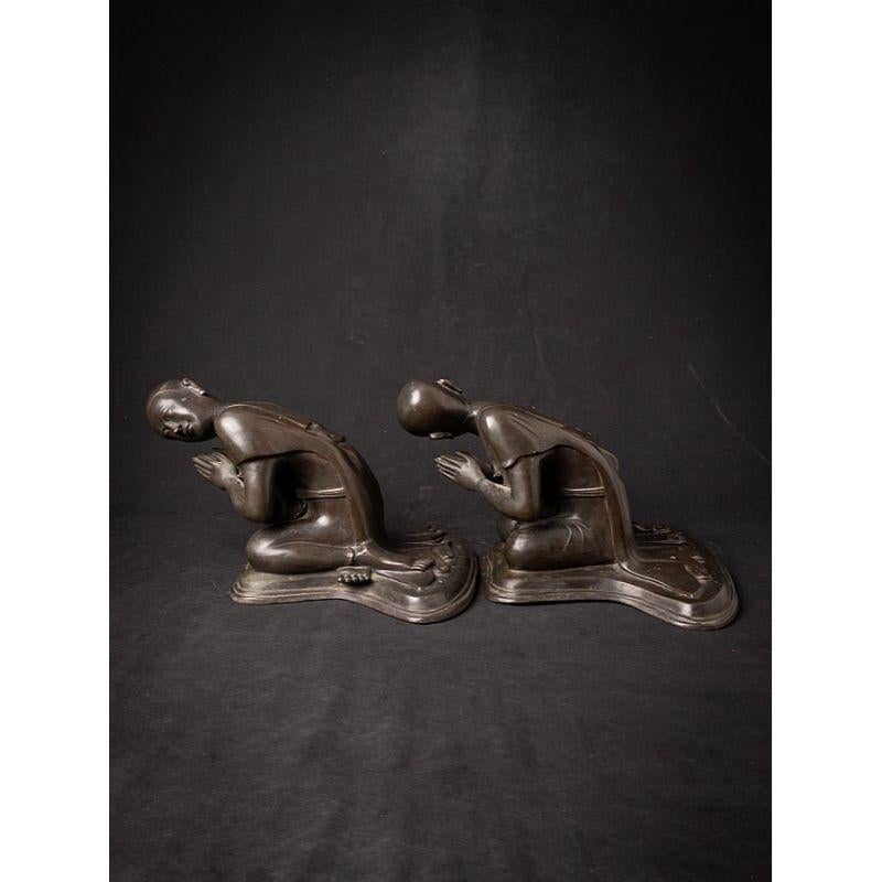 20th Century Pair of old bronze Burmese Monk statues from Burma  Original Buddhas For Sale