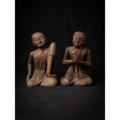 Pair of Old Burmese Monk Statues from Burma