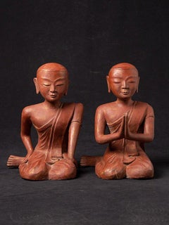 Pair of Old Burmese Monk Statues from Burma