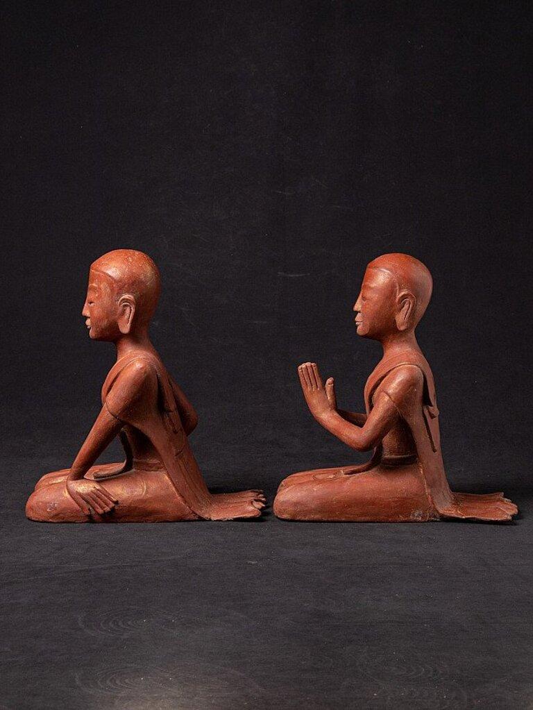 20th Century Pair of Old Burmese Monk Statues from Burma For Sale