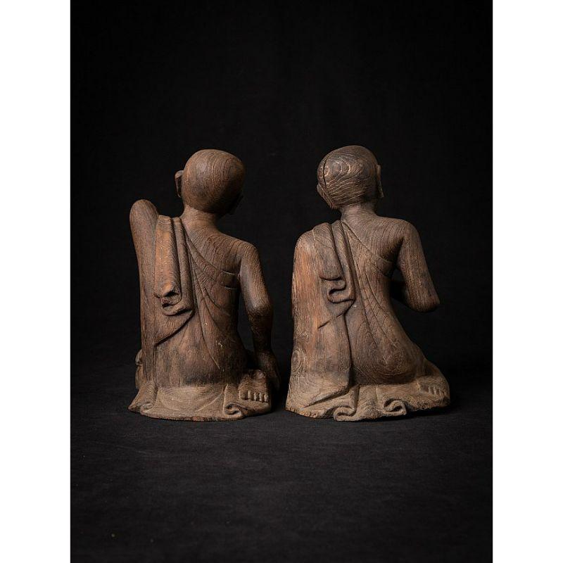 Wood Pair of Old Burmese Monk Statues from Burma For Sale
