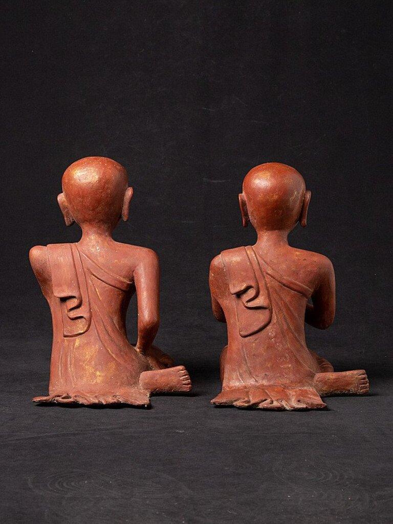 Lacquer Pair of Old Burmese Monk Statues from Burma For Sale