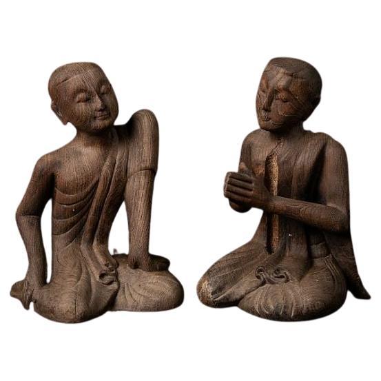 Pair of Old Burmese Monk Statues from Burma