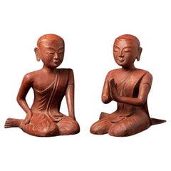 Vintage Pair of Old Burmese Monk Statues from Burma