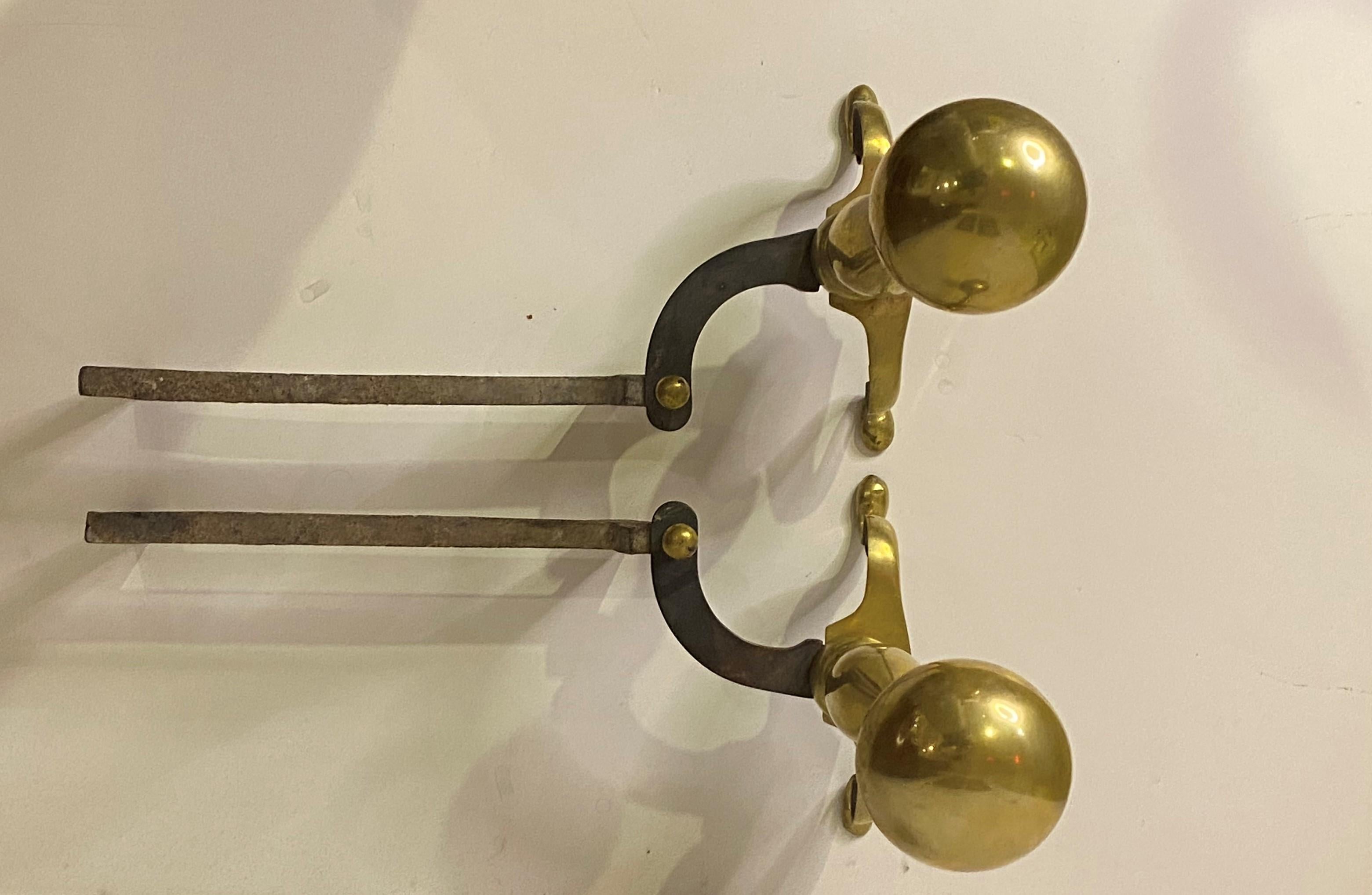 20th Century Pair of Old Cannon Ball Brass Andiron For Sale