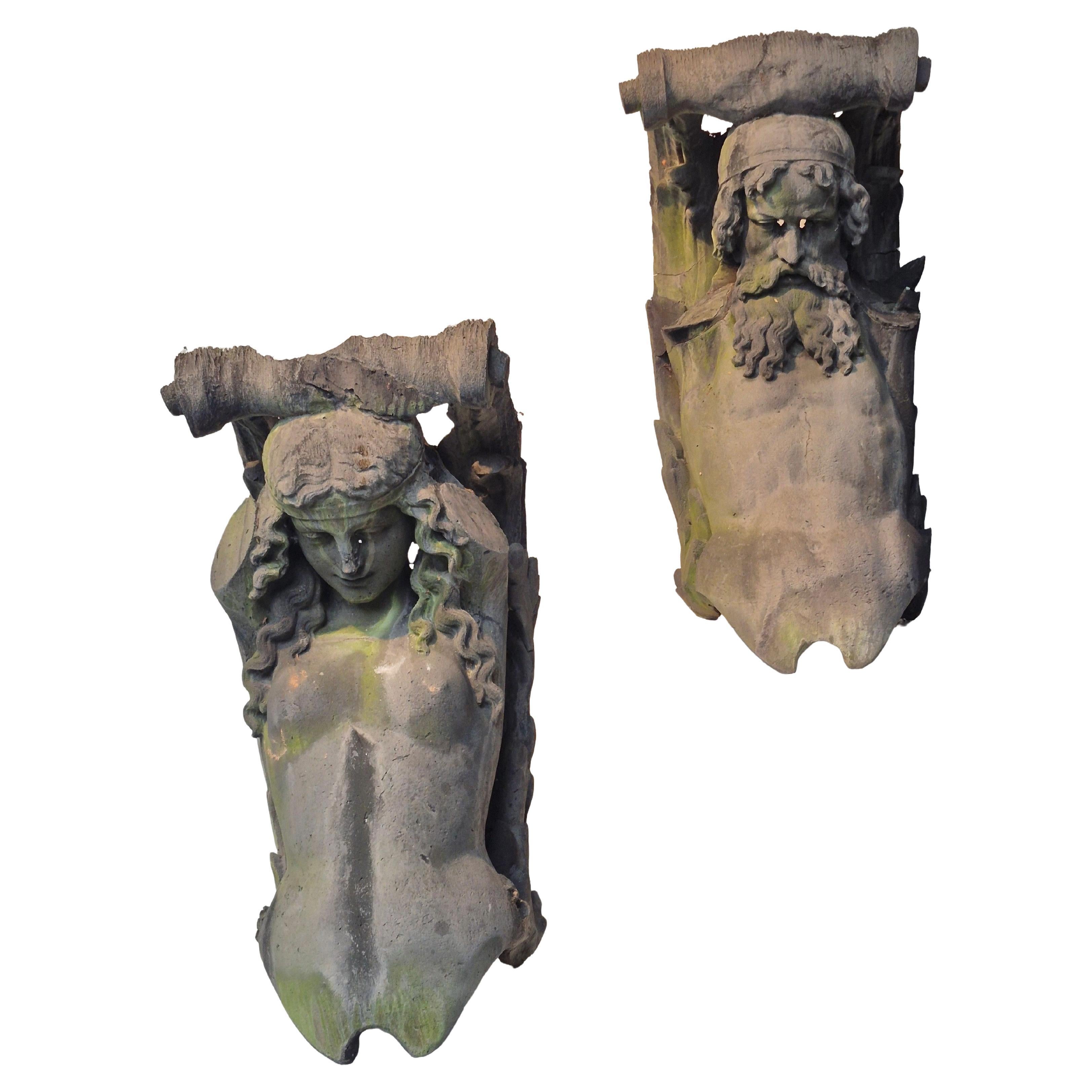 Pair of old cariatides For Sale