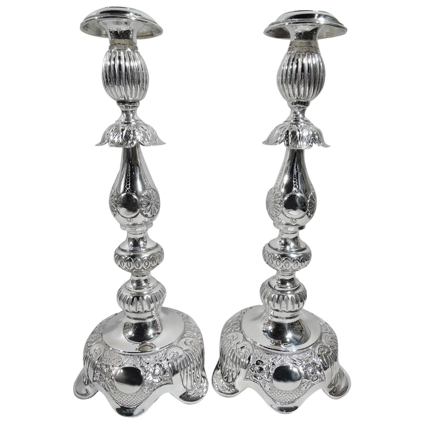 Pair of Old Country Sterling Silver Candlesticks