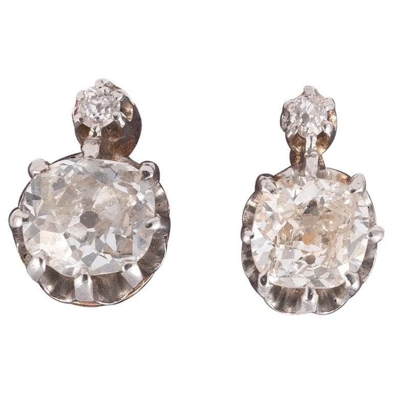 Pair Of Old Cut Diamonds Stud Earrings 1900 Circa For Sale