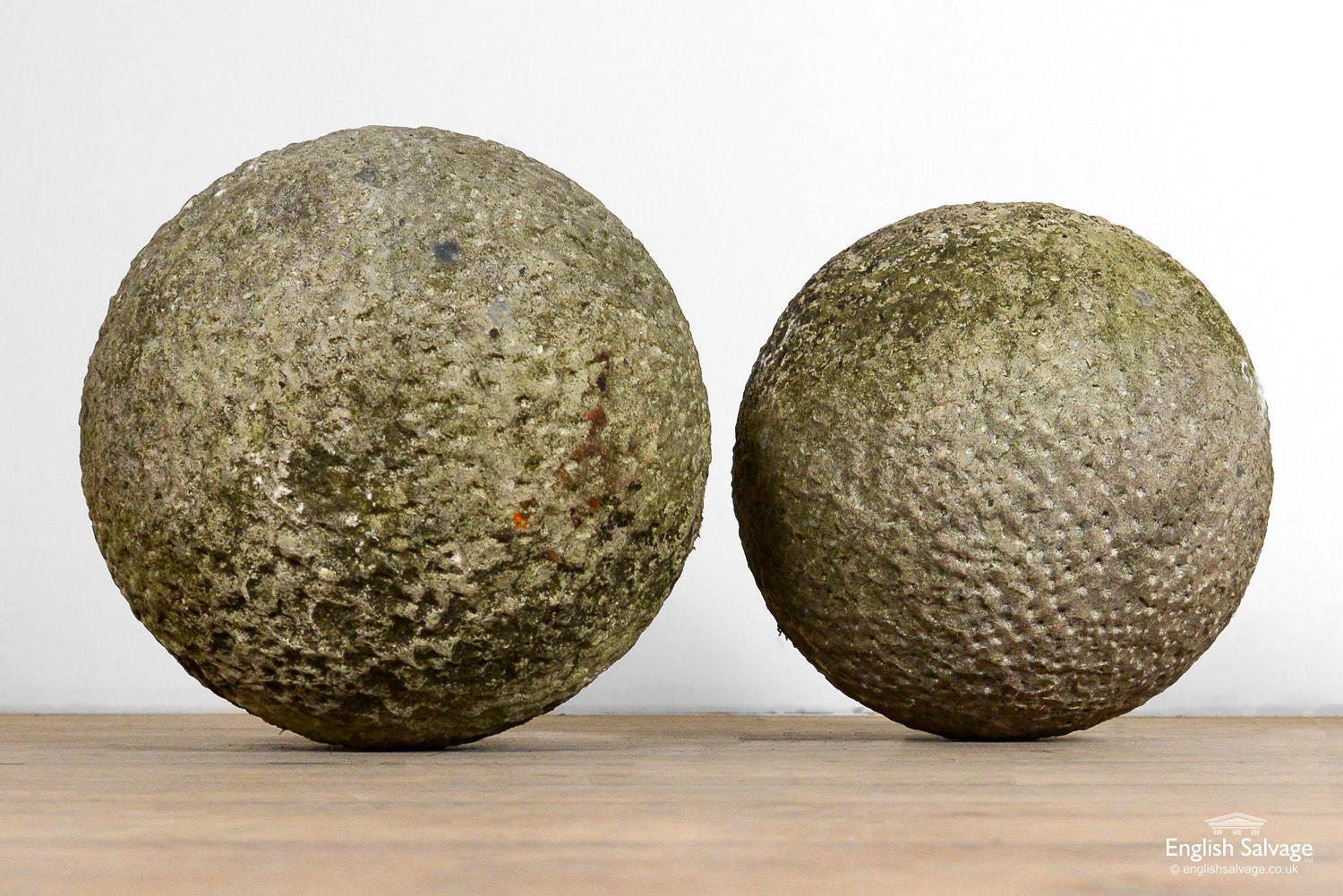 European Pair of Old Dimpled Stone Balls for Pier Caps, 20th Century For Sale