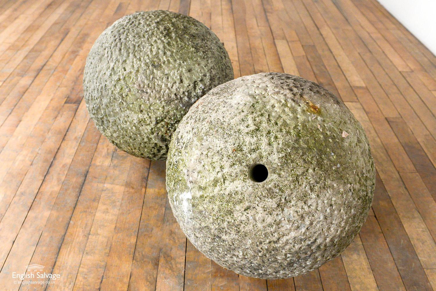 Pair of Old Dimpled Stone Balls for Pier Caps, 20th Century In Good Condition For Sale In London, GB