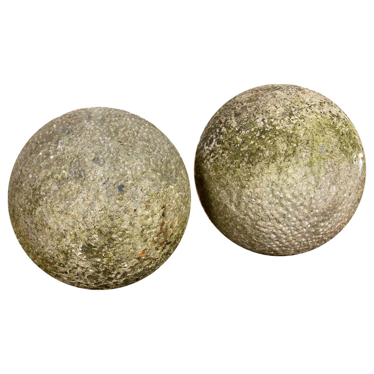 Pair of Old Dimpled Stone Balls for Pier Caps, 20th Century For Sale