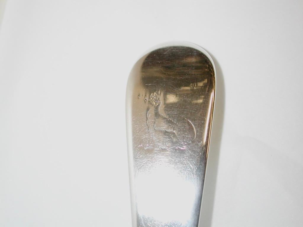 Pair Of Old English Hester Bateman Silver Basting Spoons Dated 1787 London Assay
Lovely elegant pair of basting or stuffing spoons made in sterling silver with a 
gauge of silver which is heavier than the average pair.
Hester Bateman was an English