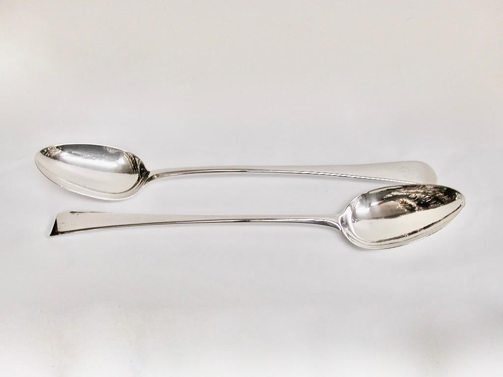 Pair Of Old English Hester Bateman Silver Basting Spoons Dated 1787 London Assay 1