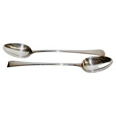 Antique Pair Of Old English Hester Bateman Silver Basting Spoons Dated 1787 London Assay