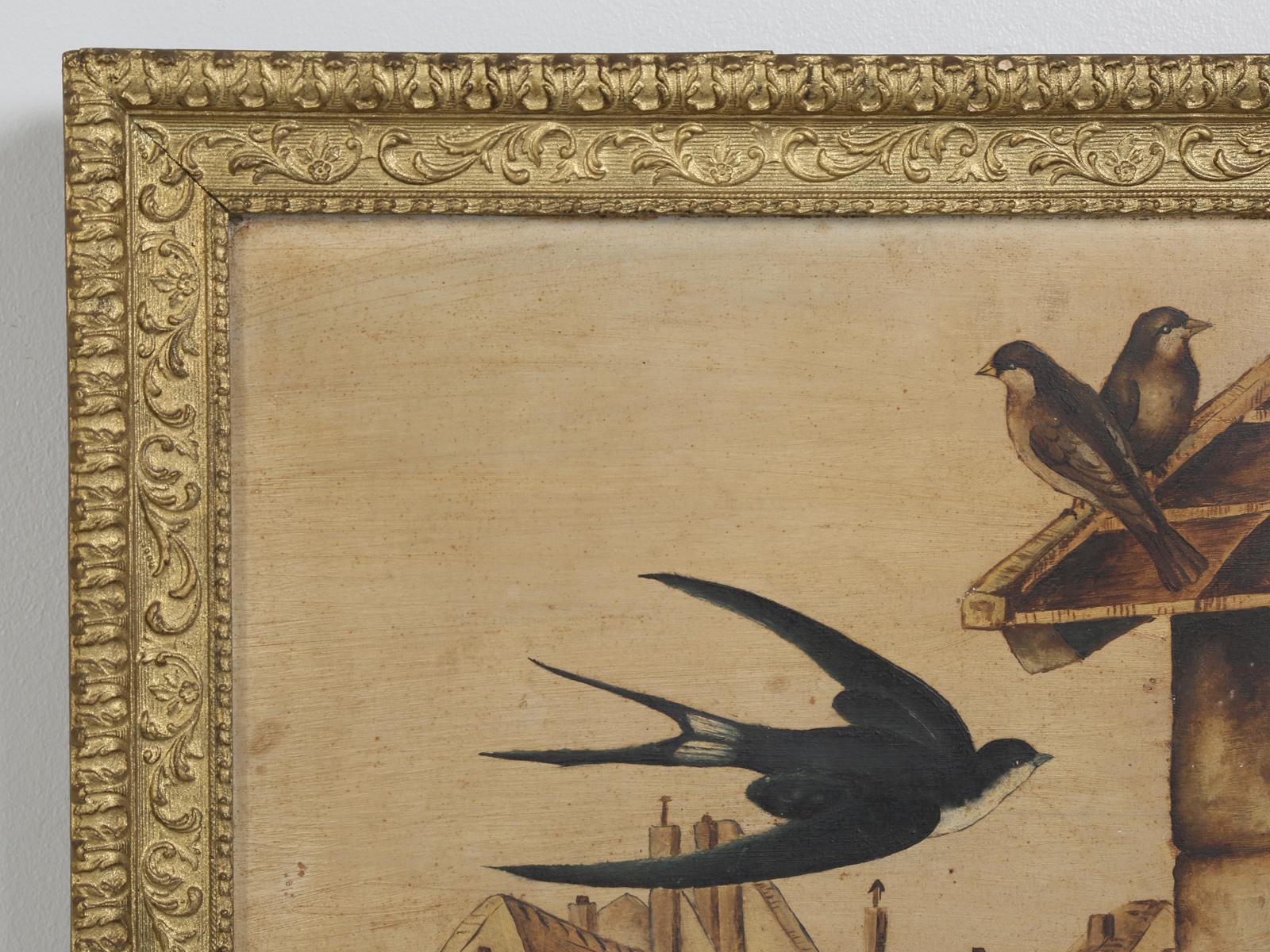 Pair of Old French Bird Oil Paintings by Marguerite, circa 1920s 5