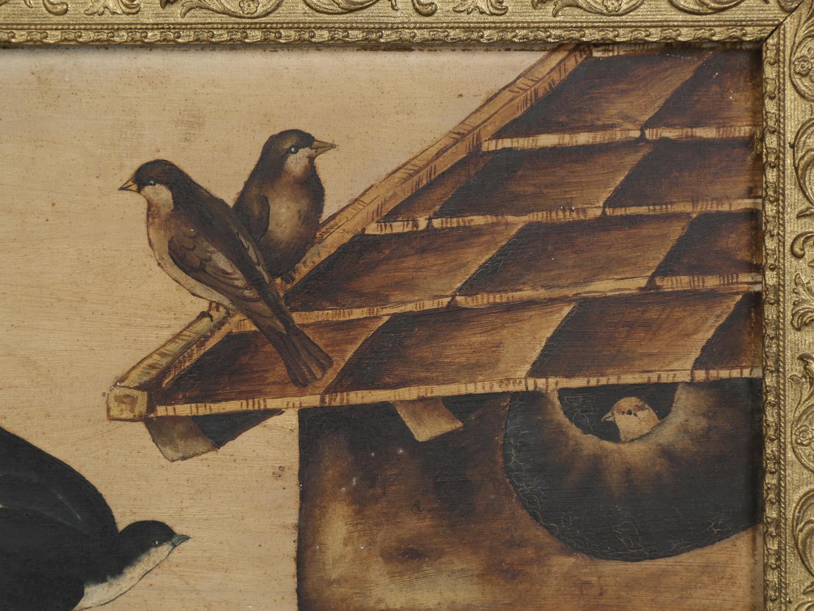 Pair of Old French Bird Oil Paintings by Marguerite, circa 1920s 6