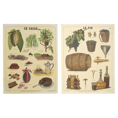 Pair of Old French Posters for Chocolate and Wine from Paris, France