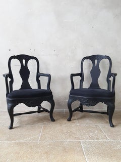 Pair of Old French Renovated Armchairs in Black