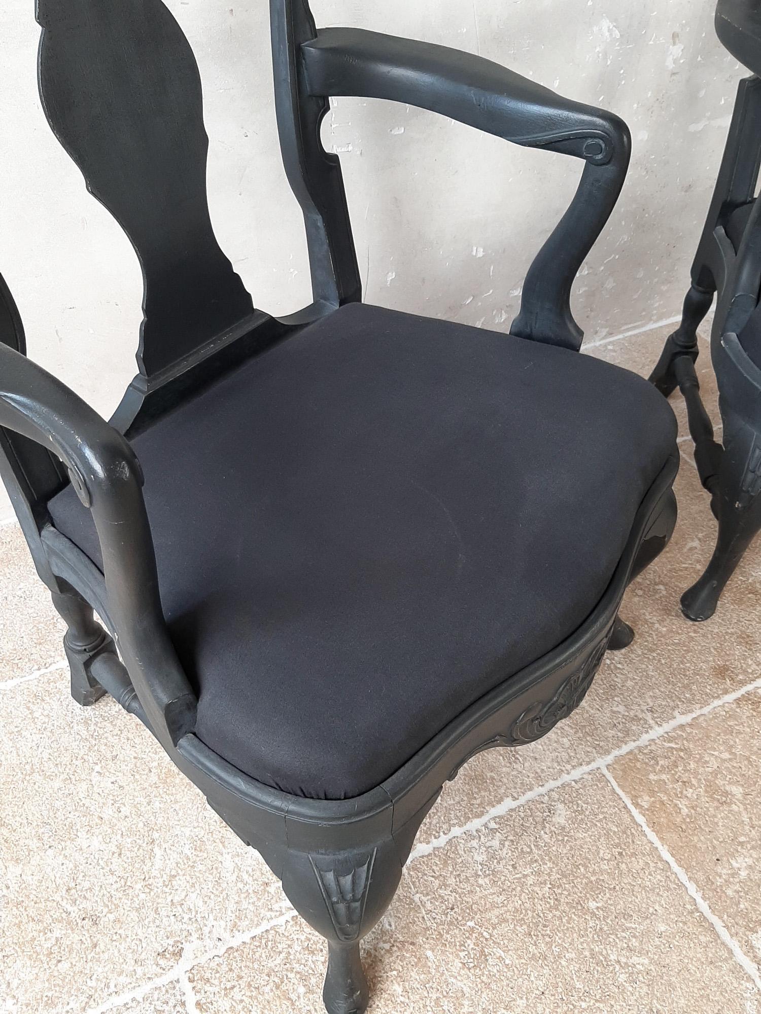 Pair of Old French Renovated Armchairs in Black For Sale 3