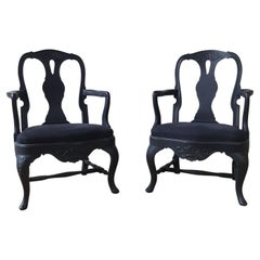 Pair of Old French Renovated Armchairs in Black