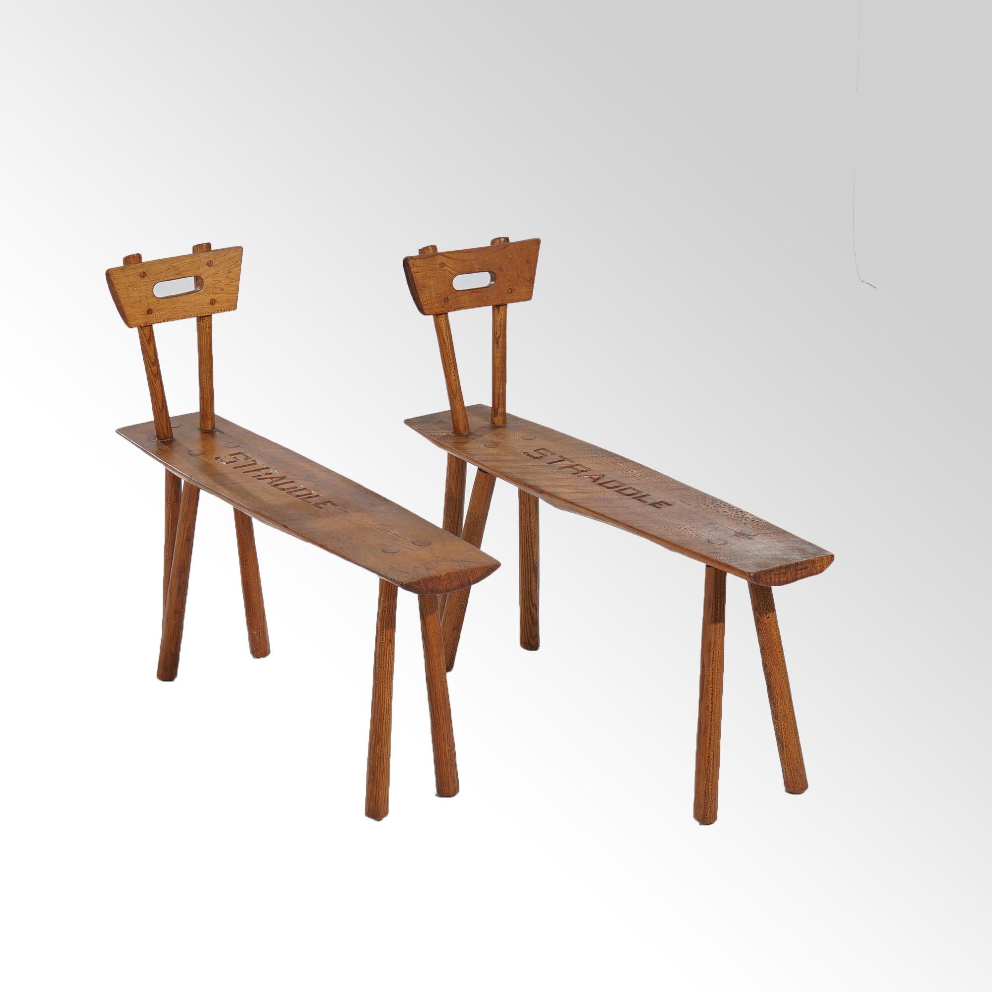 20th Century Pair of Old Hickory Adirondack Straddle Benches 20th C For Sale