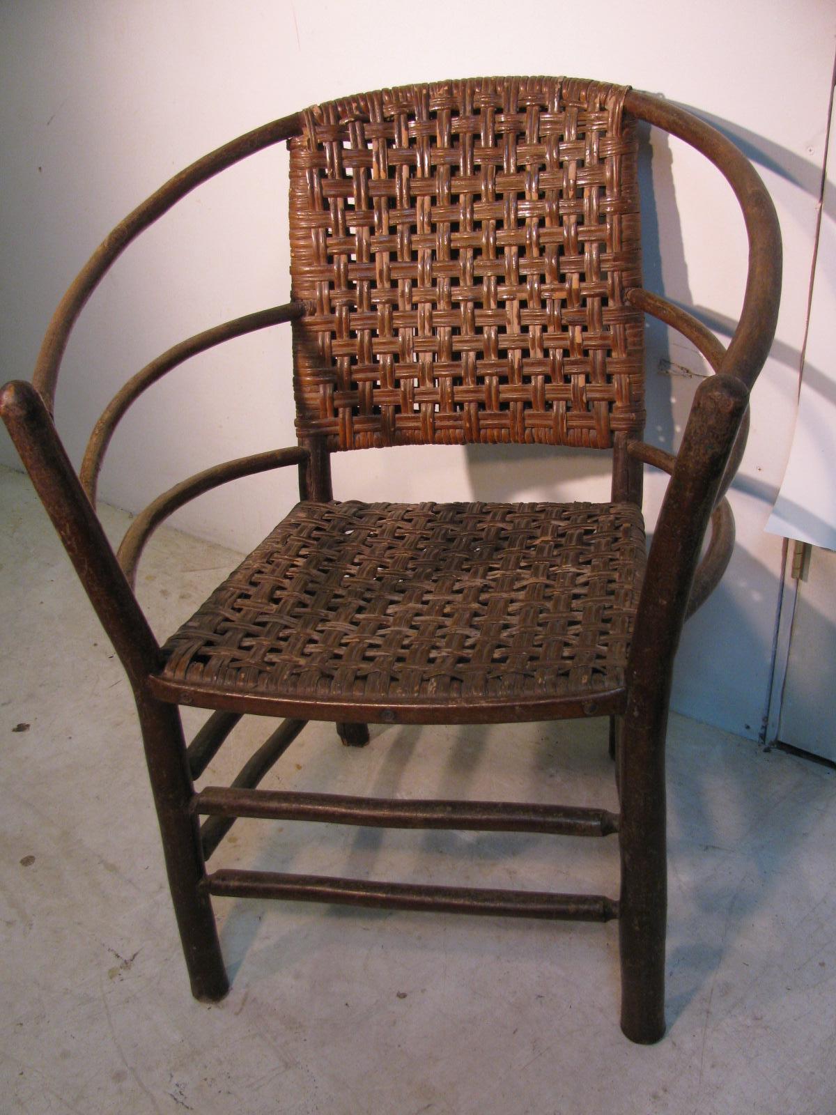 Mid-20th Century Pair of Old Hickory Barrel Back Ash Splint Armchairs