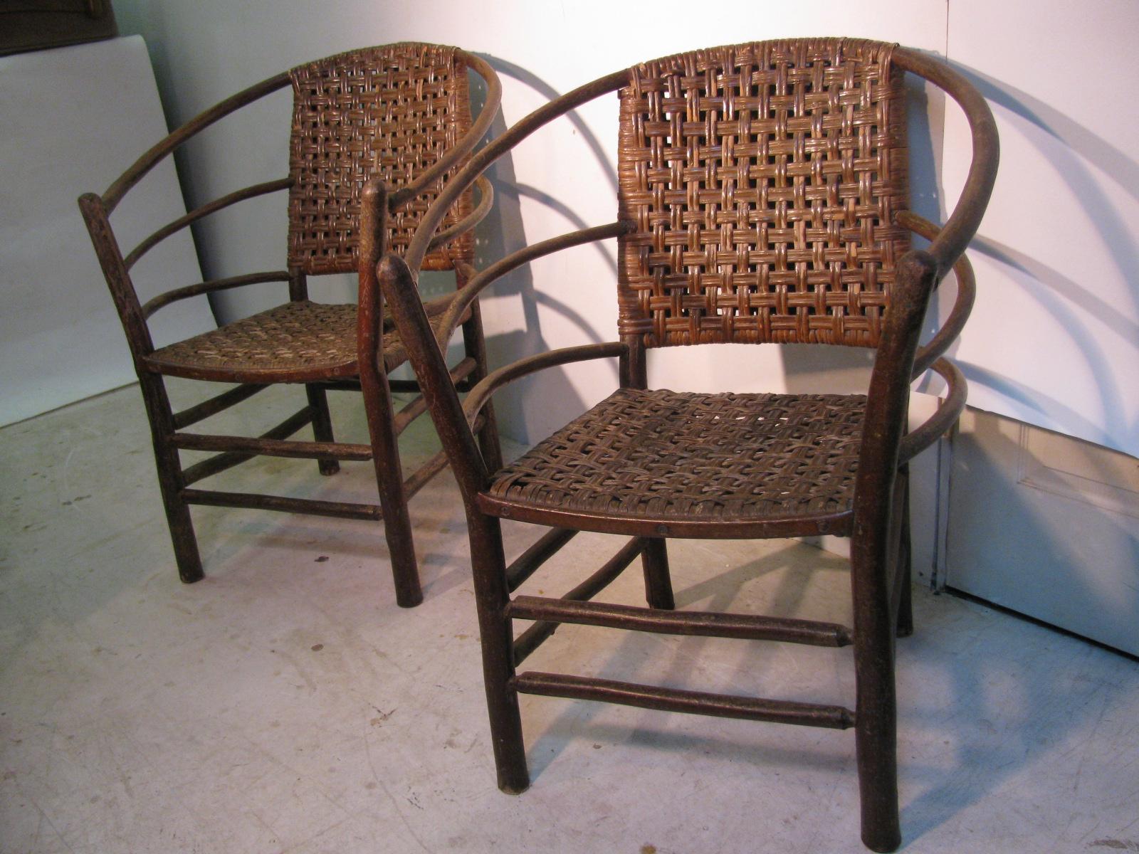 Pair of Old Hickory Barrel Back Ash Splint Armchairs 1