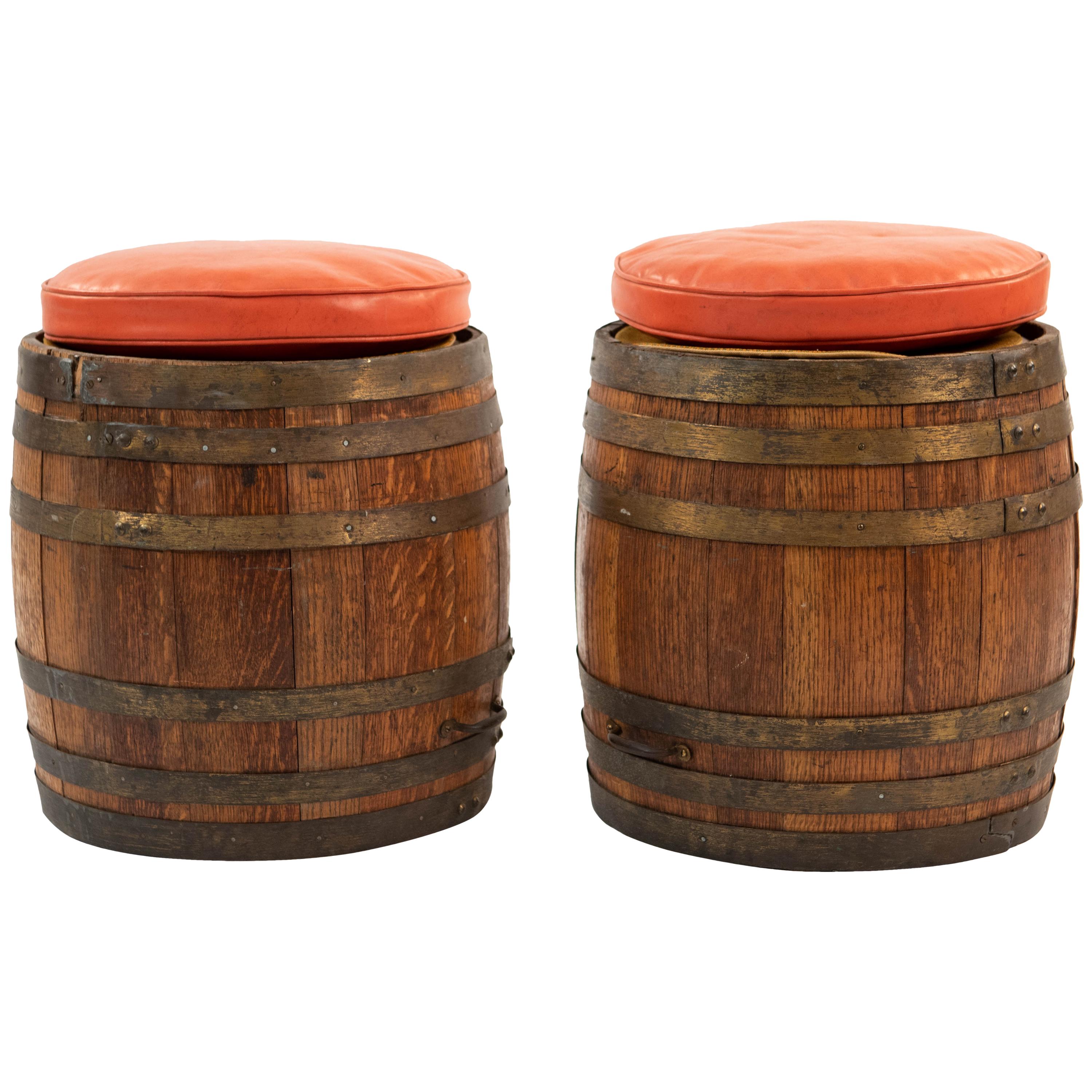 Pair of Old Hickory Barrel Stools