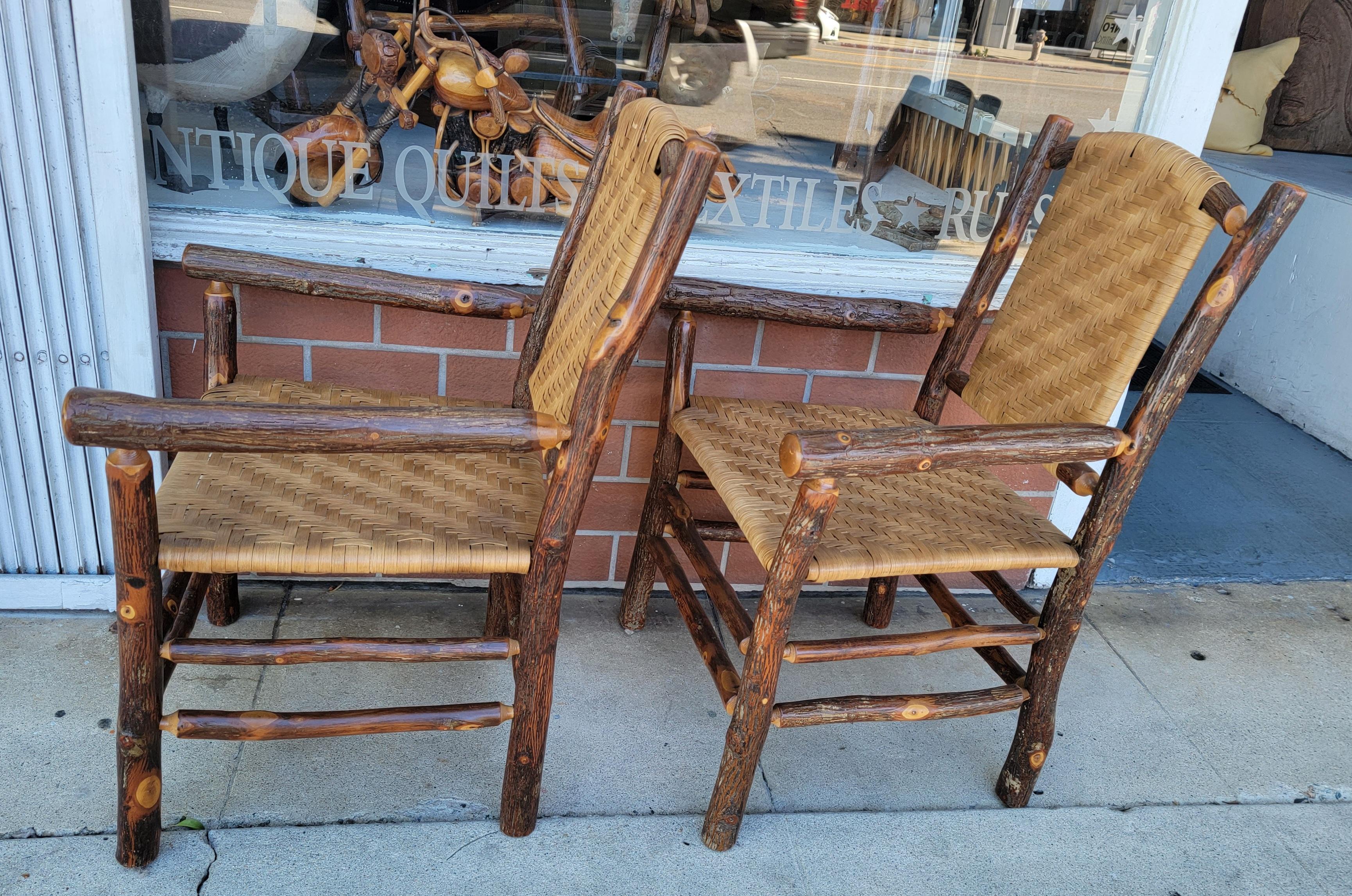 American Pair of Old Hickory/Rush Arm Chairs