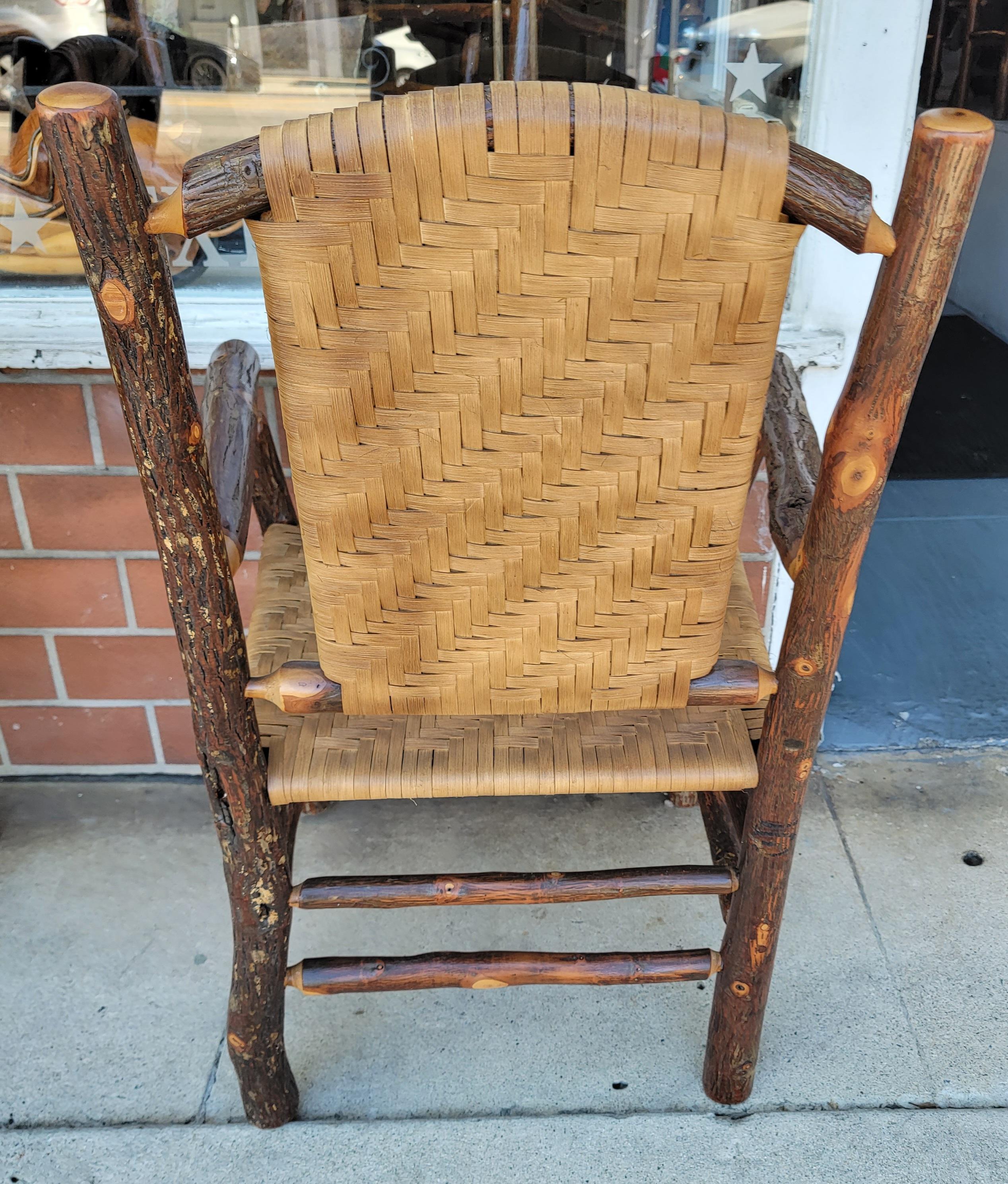 Pair of Old Hickory/Rush Arm Chairs In Good Condition In Los Angeles, CA