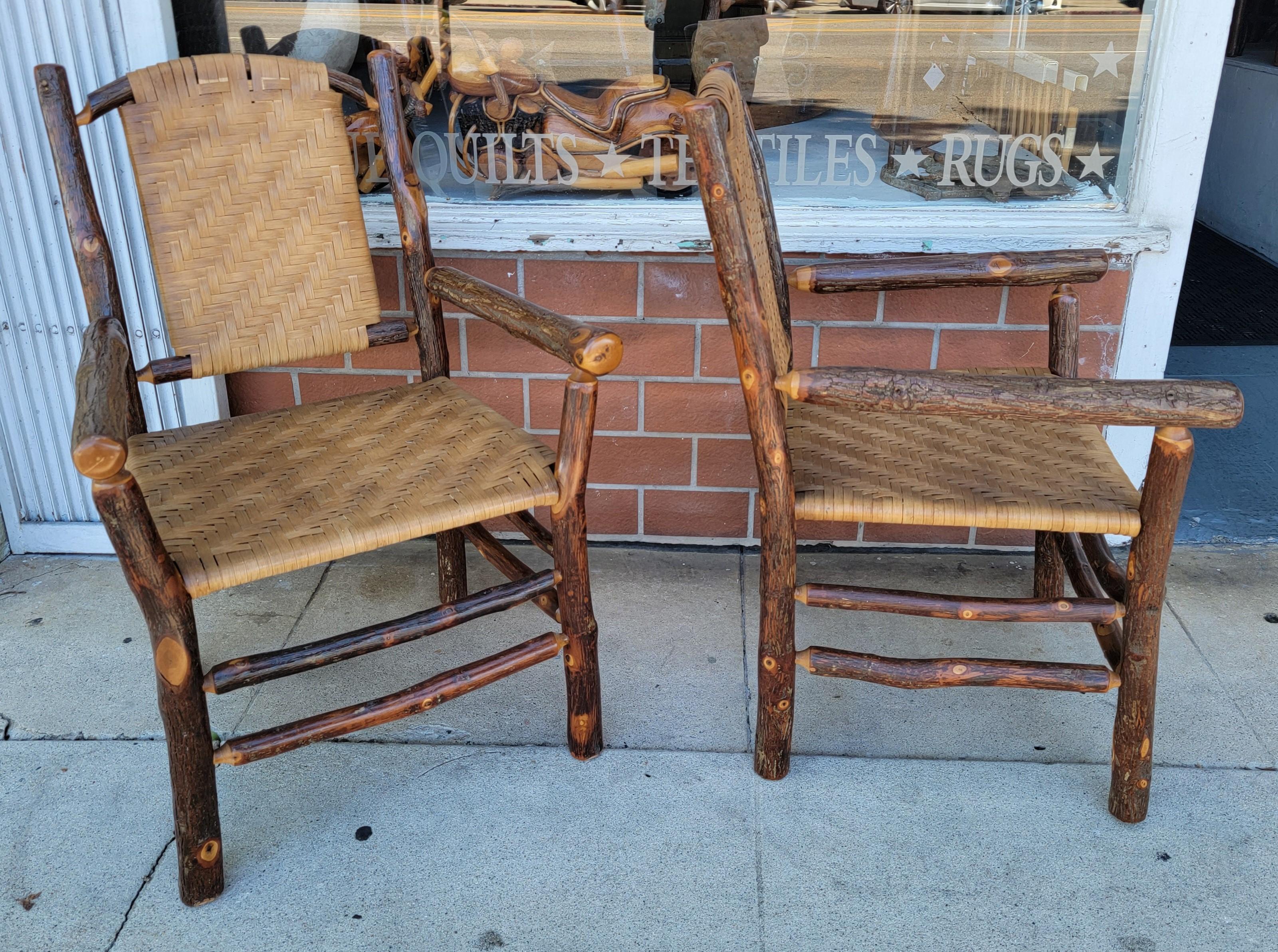 20th Century Pair of Old Hickory/Rush Arm Chairs