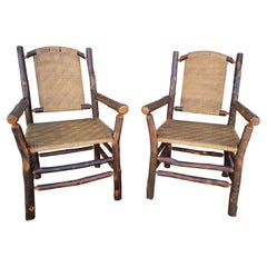 Pair of Old Hickory/Rush Arm Chairs