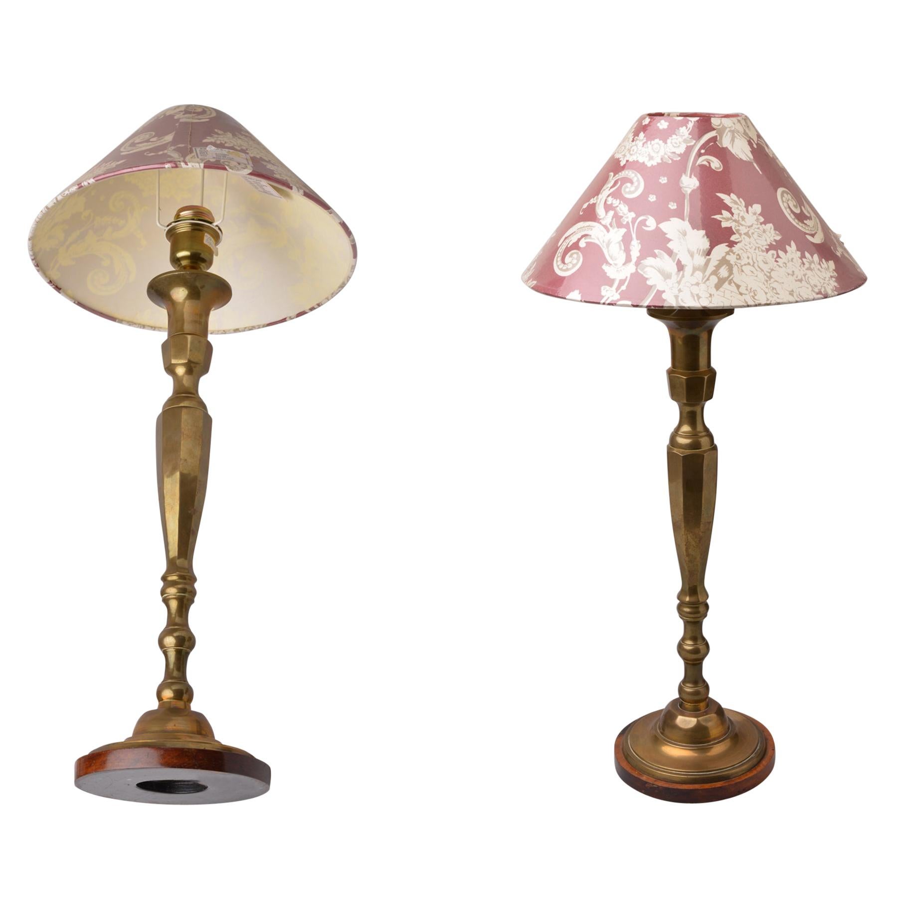 Pair of Old High Brass American Table Lamps For Sale at 1stDibs