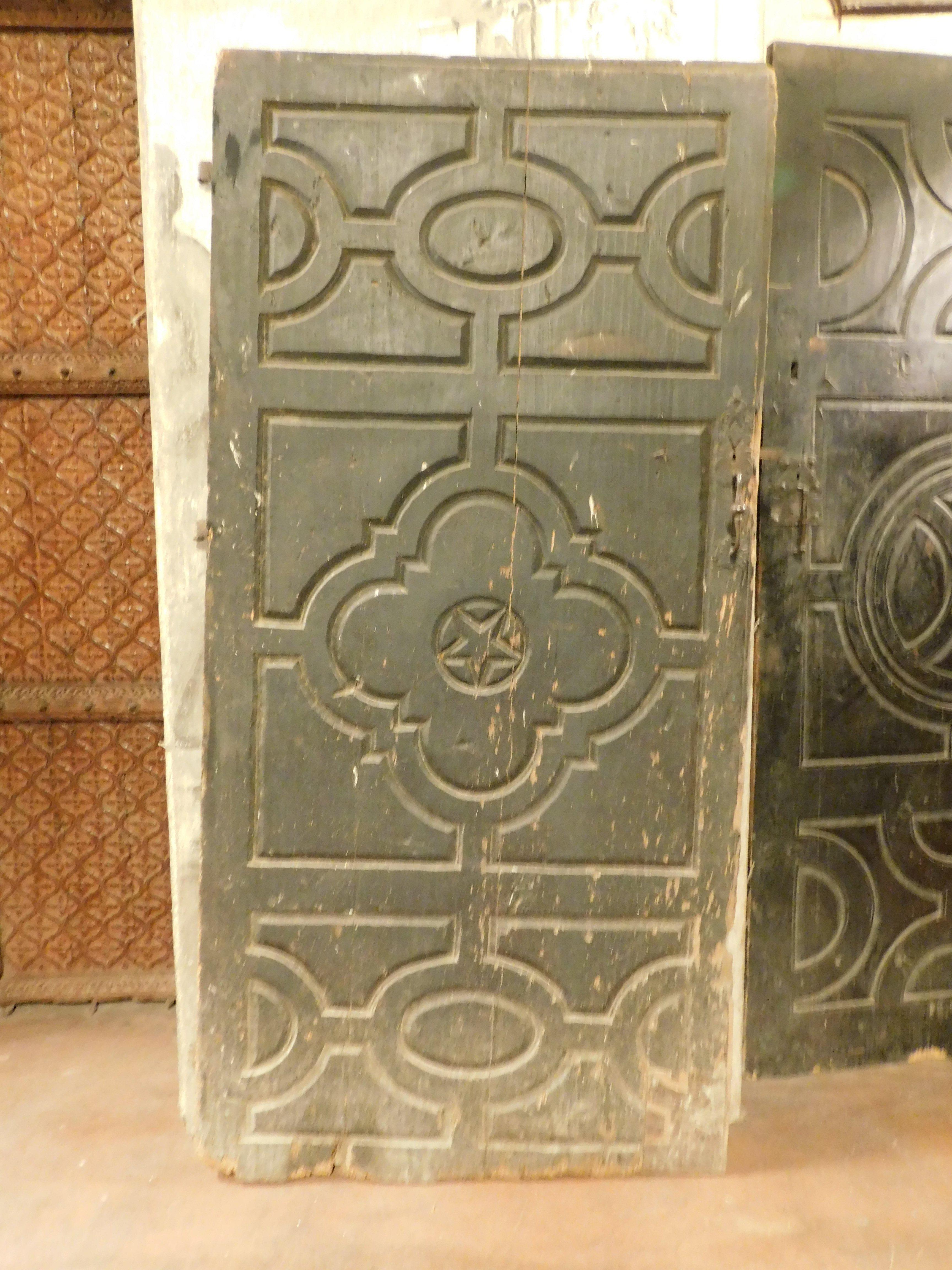Pair of old interior doors, black lacquered and carved, Italy 3