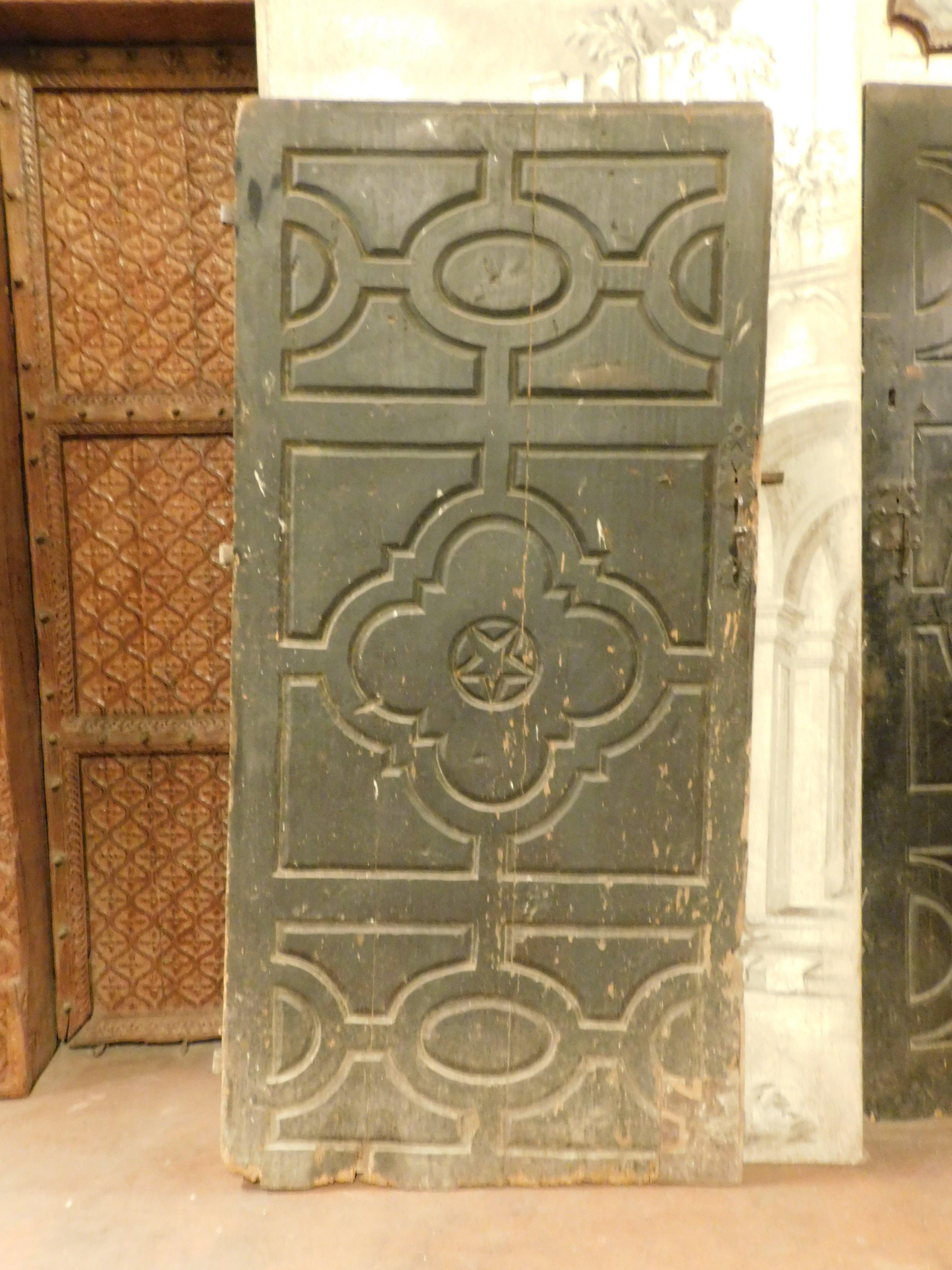 Pair of old interior doors, black lacquered and carved, Italy 4