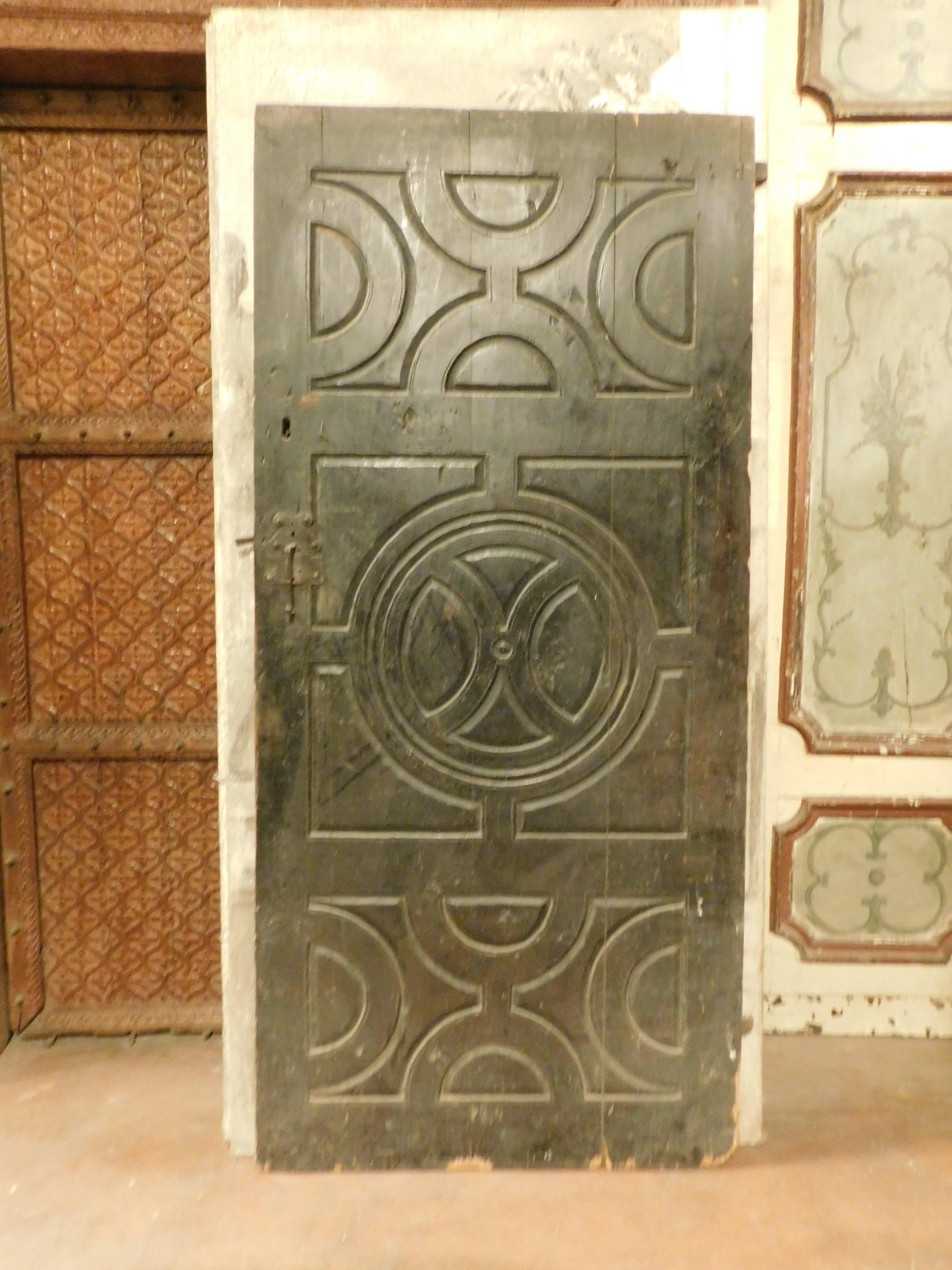 18th Century and Earlier Pair of old interior doors, black lacquered and carved, Italy For Sale