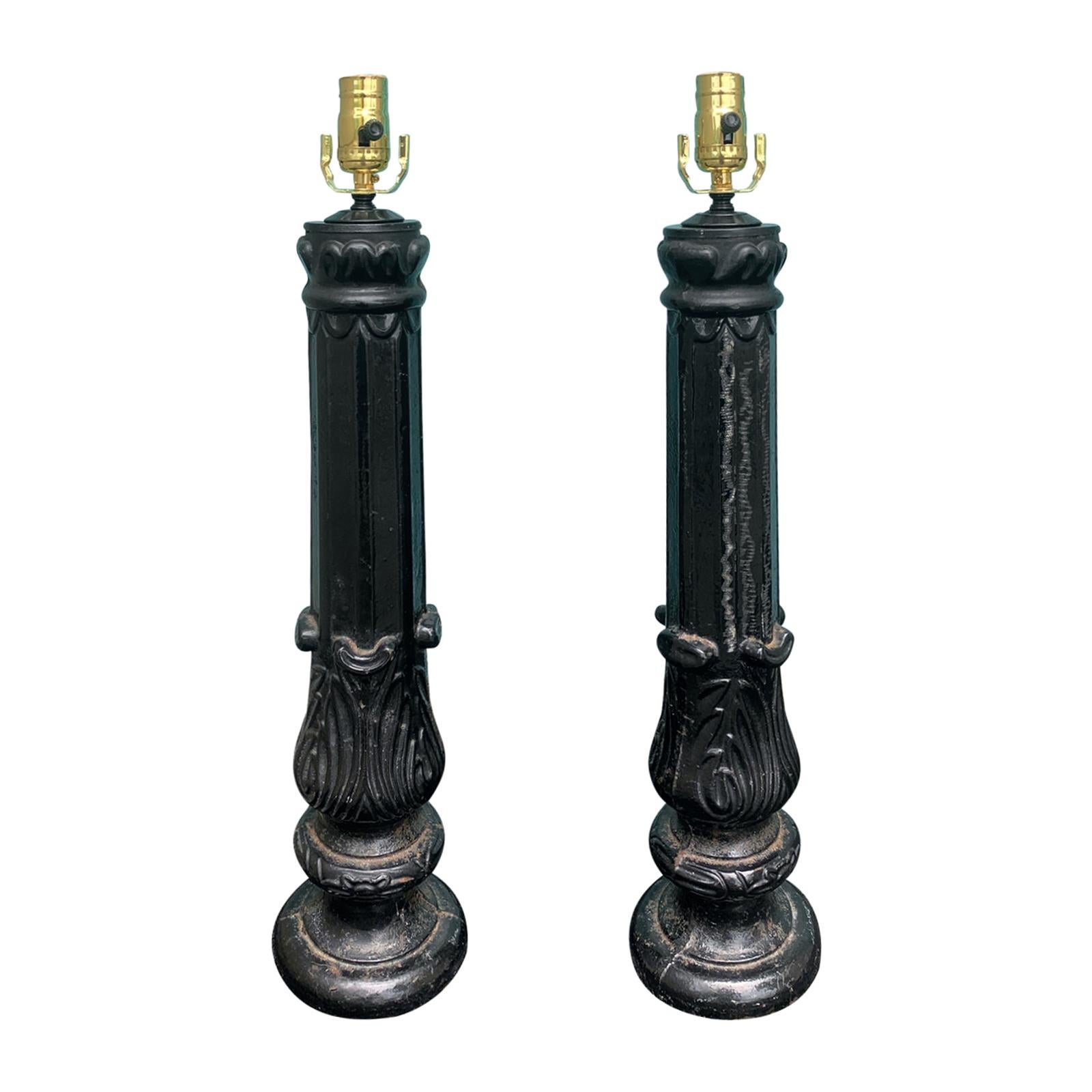 Pair of Old Iron Fragments as Lamps, circa 1900