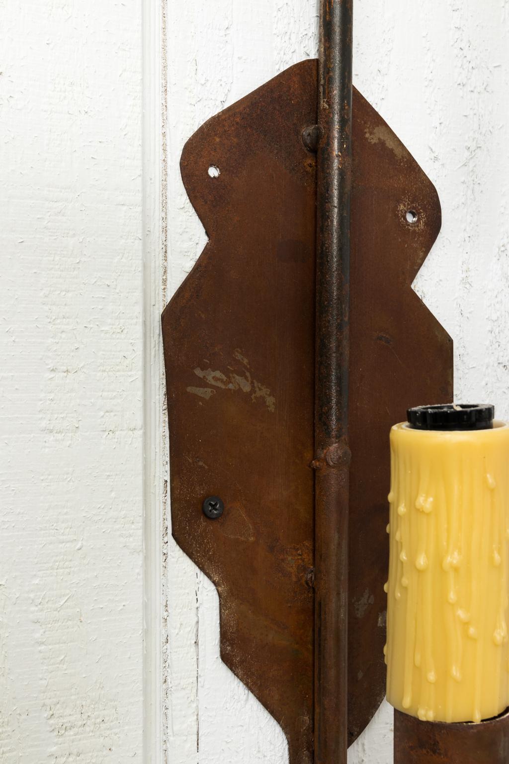Industrial Pair of Old Iron Sconces